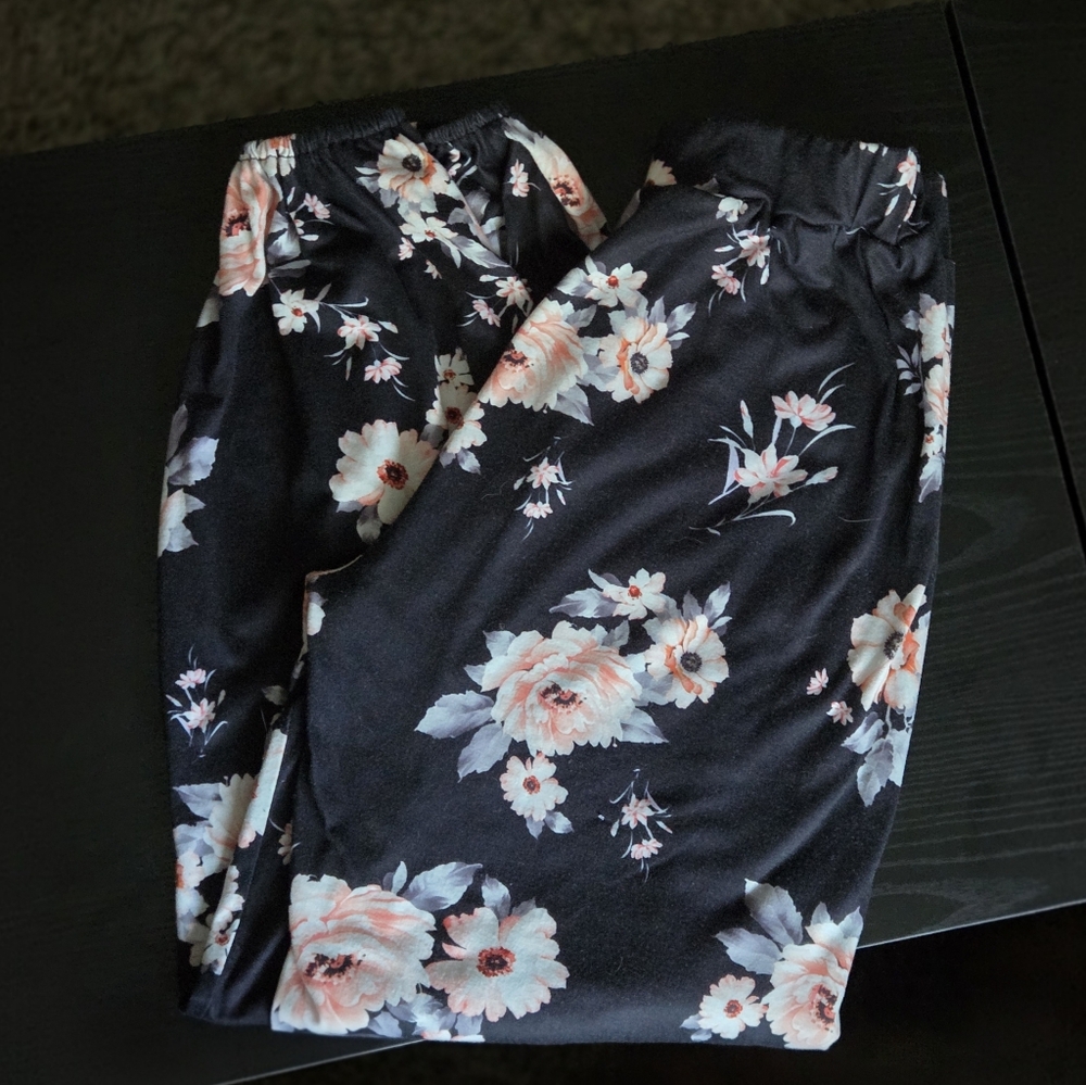 Floral Black Yoga Pants